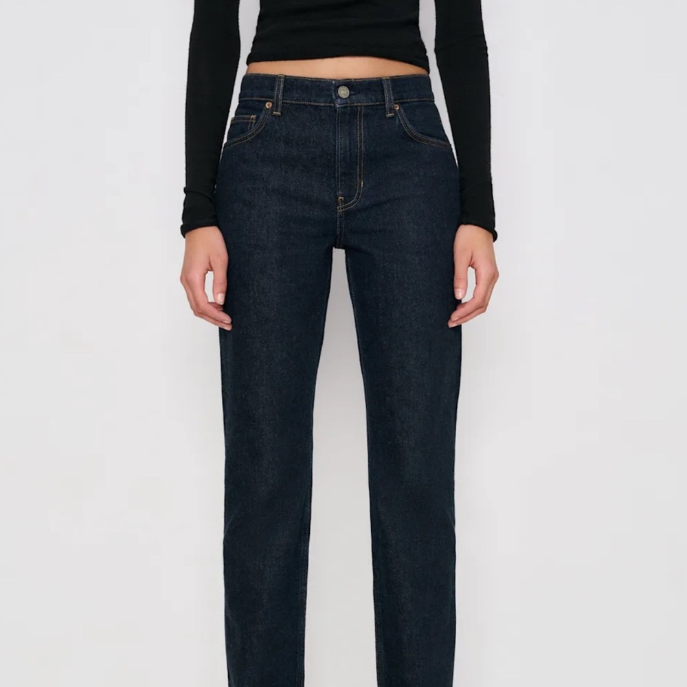 NWT Reformation Greer Mid Rise Straight Jeans Dark Wash Ondine - Size 33 Long